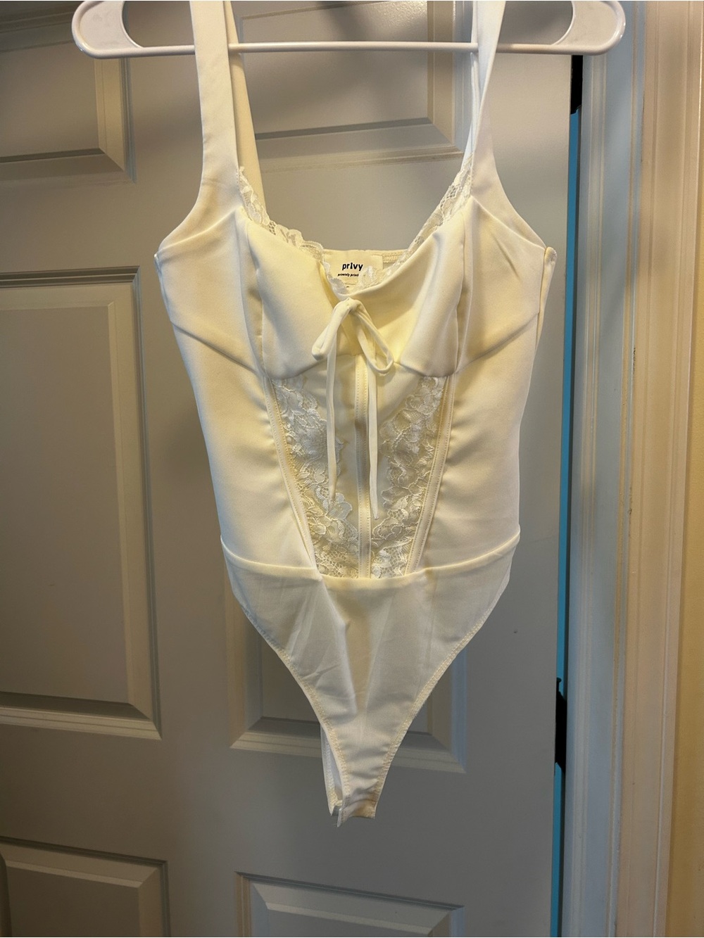 privy Ivory Lace-Front Bodysuit